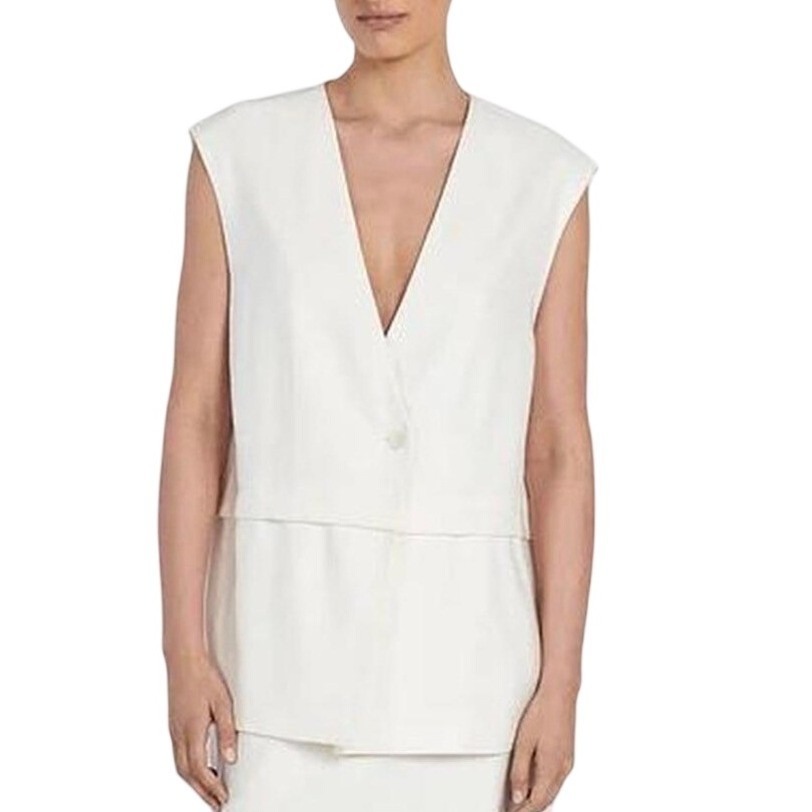 Dissh Taylor Off White Linen Blend V-Neck Sleeveless Tiered Vest New Size 4